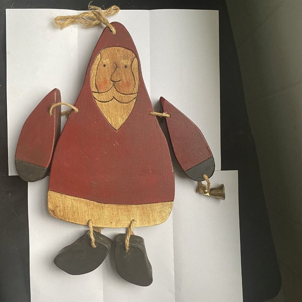 Wood Hanging Santa Folk Art Style Primitive